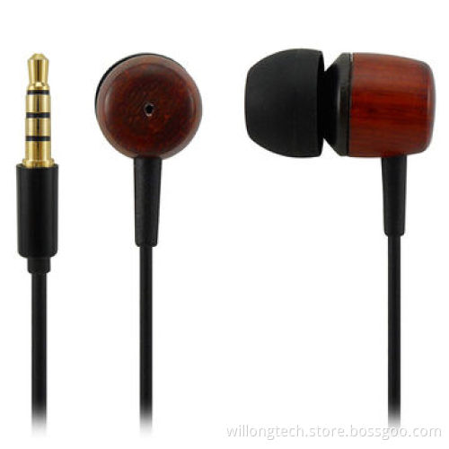 Wood In Ear Earbud Stereo Headphones with Mic